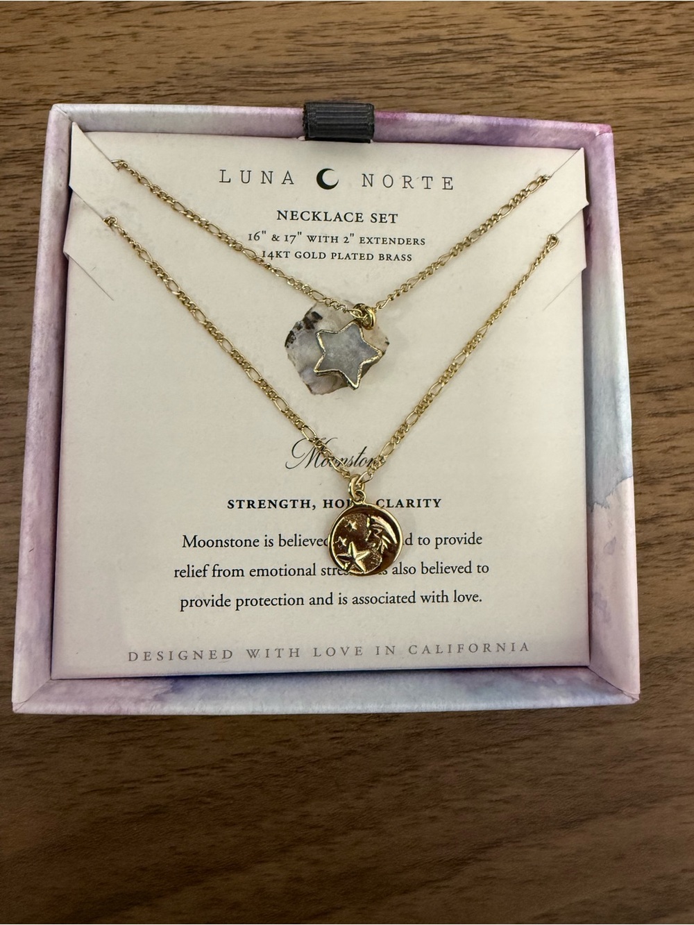 Luna Norte "Strength, Hope, Clarity" Moonstone Necklace Set — NWT, Original Box
